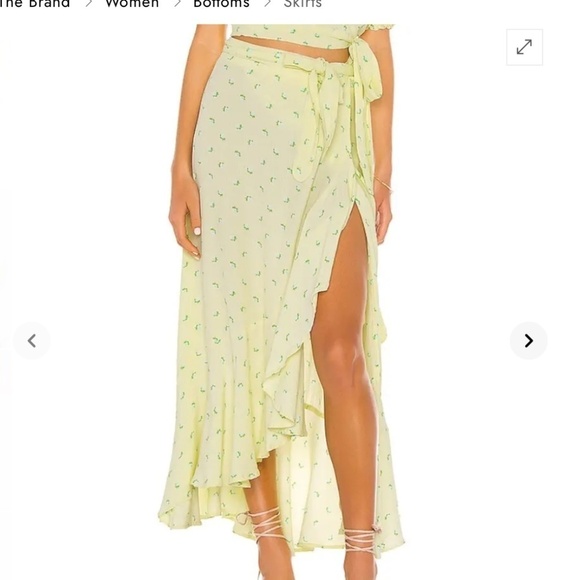 Faithfull the Brand Rare Aubrie Wrap Bow skirt in Bisset Yellow Aqua floral Sz S - Picture 8 of 16